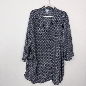 Catherines Women Button Front Blouse Top Size 4X Floral Flowy Lightweight Office
